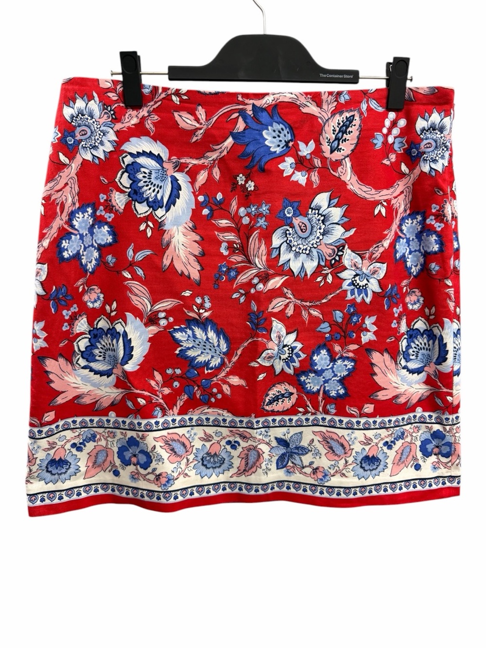 Talbots Red Canvas Skirt A-line Climbing Floral Print Americana Paisley 12